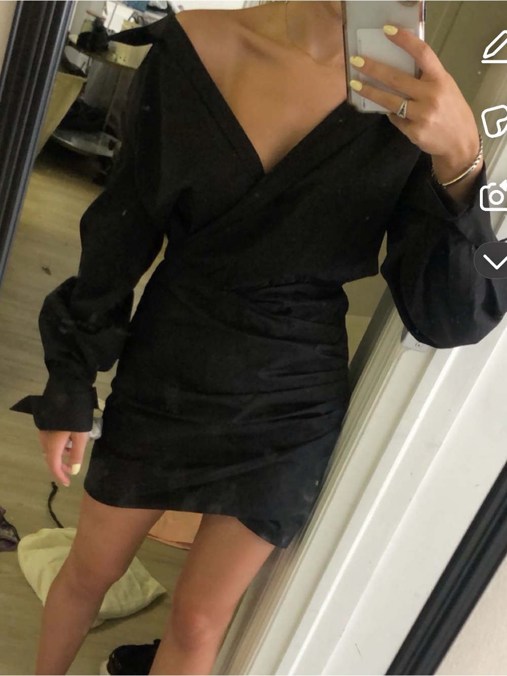 Zara Black Wrap-Style Long-Sleeve Mini Dress